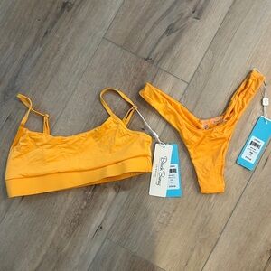 Beach Bunny Vibrant Satin-y Emerson Bralette sz L Chrissy Micro Tango sz S NWT